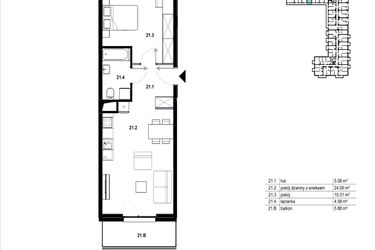 Rzut - Mieszkanie na sprzedaż 2 pokoje o powierzchni 49,03 m² - numer C3.21 w Osiedle Mozaika