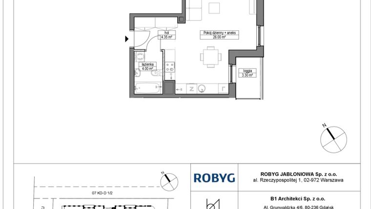Rzut - Mieszkanie na sprzedaż 1 pokój o powierzchni 34,35 m² - numer A.2M01 w Dobre Miejsce