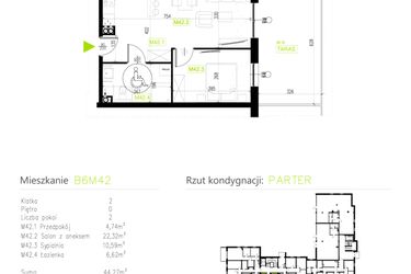 Rzut - Mieszkanie na sprzedaż 2 pokoje o powierzchni 44,27 m² - numer B6M42 w Osiedle Natura Park etap II