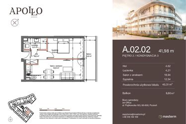 Rzut - Mieszkanie na sprzedaż 2 pokoje o powierzchni 40,31 m² - numer A.2.02 w Apollo Residence