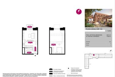 Rzut - Mieszkanie na sprzedaż 1 pokój o powierzchni 46,55 m² - numer G2.133 w Fuzja Lofty