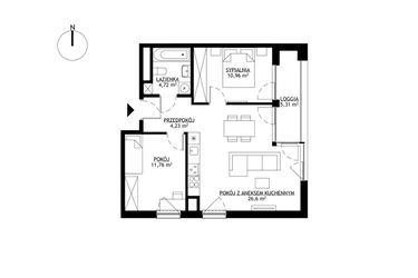Rzut - Mieszkanie na sprzedaż 3 pokoje o powierzchni 58,27 m² - numer M115 w KrakoVska etap 2