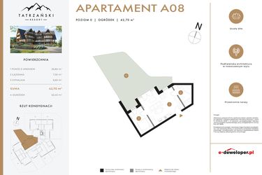 Rzut - Mieszkanie na sprzedaż 2 pokoje o powierzchni 42,82 m² - numer A08 w Tatrzański Resort