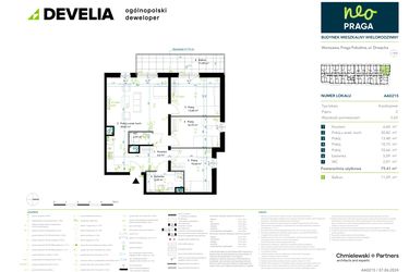 Rzut - Mieszkanie na sprzedaż 4 pokoje o powierzchni 79,41 m² - numer AA0215 w Neo Praga
