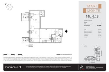 Rzut - Mieszkanie na sprzedaż 2 pokoje o powierzchni 45,64 m² - numer MU.4.19 w Marimonte - apartamenty inwestycyjne