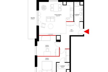 Rzut - Mieszkanie na sprzedaż 3 pokoje o powierzchni 77,41 m² - numer F.2.7 w INSPIRE ETAP V – bud. F, G