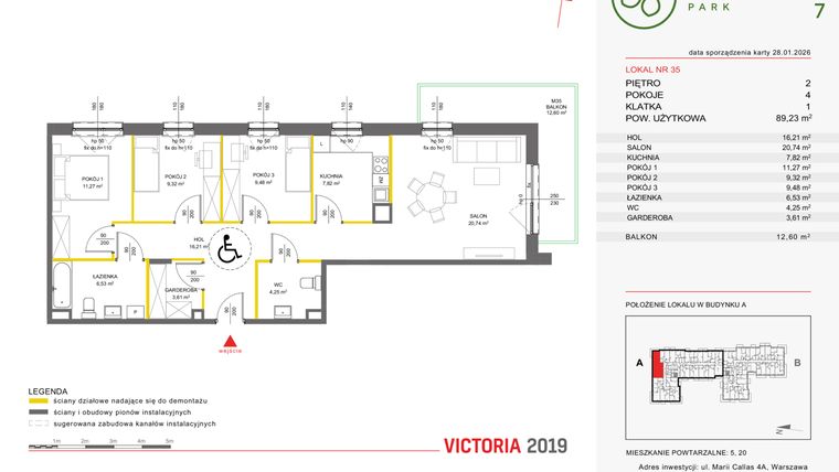 Rzut - Mieszkanie na sprzedaż 4 pokoje o powierzchni 89,18 m² - numer 35 w Olchowy Park VII
