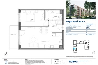 Rzut - Mieszkanie na sprzedaż 2 pokoje o powierzchni 45,82 m² - numer RR/6A/A/2/3 w Royal Residence 6A