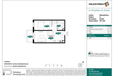 Rzut - Mieszkanie na sprzedaż 2 pokoje o powierzchni 43,02 m² - numer D100 w Milczańska 18
