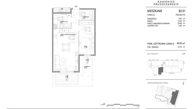 Rzut - Mieszkanie na sprzedaż 2 pokoje o powierzchni 49,9 m² - numer B2.01 w Kamienice Pruszczańskie