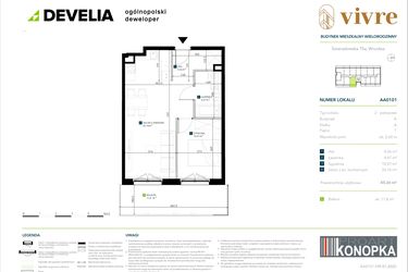 Rzut - Mieszkanie na sprzedaż 2 pokoje o powierzchni 45,26 m² - numer AA0101 w Vivre
