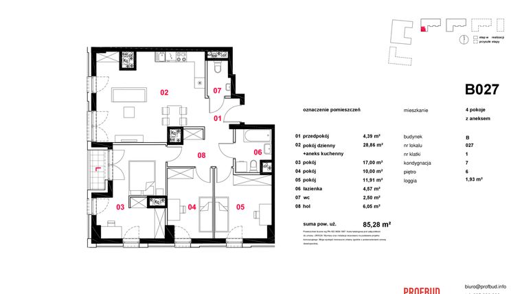 Rzut - Mieszkanie na sprzedaż 4 pokoje o powierzchni 85,28 m² - numer B-027 w Osiedle Stella
