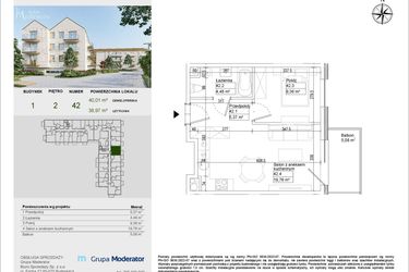 Rzut - Mieszkanie na sprzedaż 2 pokoje o powierzchni 38,97 m² - numer A42 w Aleja Mickiewicza