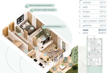Rzut - Mieszkanie na sprzedaż 2 pokoje o powierzchni 38,73 m² - numer A.4.1 w Enklawa