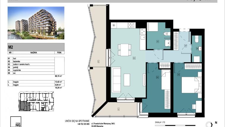 Rzut - Mieszkanie na sprzedaż 3 pokoje o powierzchni 68,15 m² - numer C2 w Panorama Kwiatkowskiego