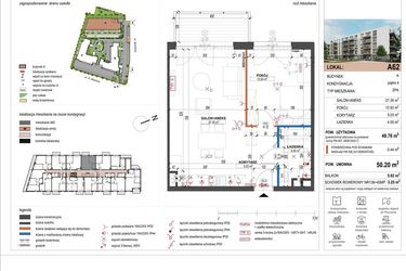 Rzut - Mieszkanie na sprzedaż 2 pokoje o powierzchni 49,76 m² - numer A62 w ulica Staszica bud. A