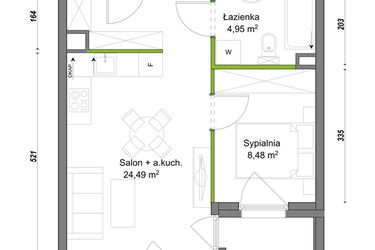 Rzut - Mieszkanie na sprzedaż 2 pokoje o powierzchni 37,92 m² - numer E2/G/02 w Orawska Vita