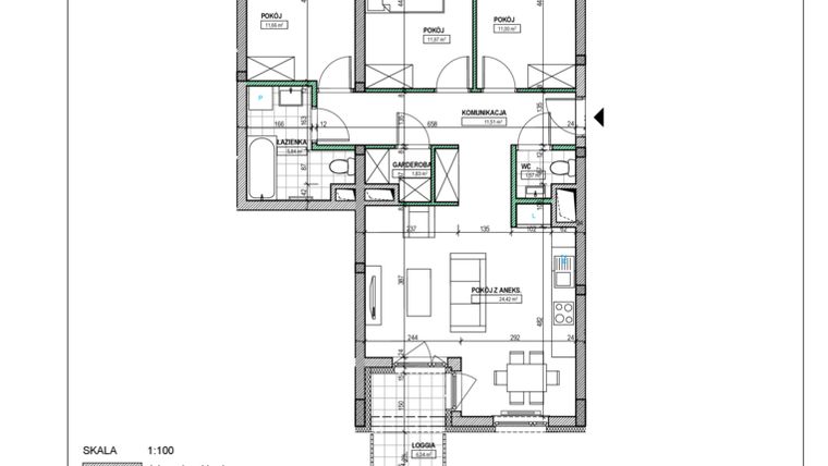 Rzut - Mieszkanie na sprzedaż 4 pokoje o powierzchni 79,8 m² - numer A38 w Osiedle Perłowe