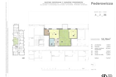 Rzut - Mieszkanie na sprzedaż 3 pokoje o powierzchni 53,78 m² - numer A.26 w Federowicza – Ruczaj Park