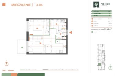 Rzut - Mieszkanie na sprzedaż 2 pokoje o powierzchni 39,64 m² - numer M.03.04 w Casa Feliz Portowa
