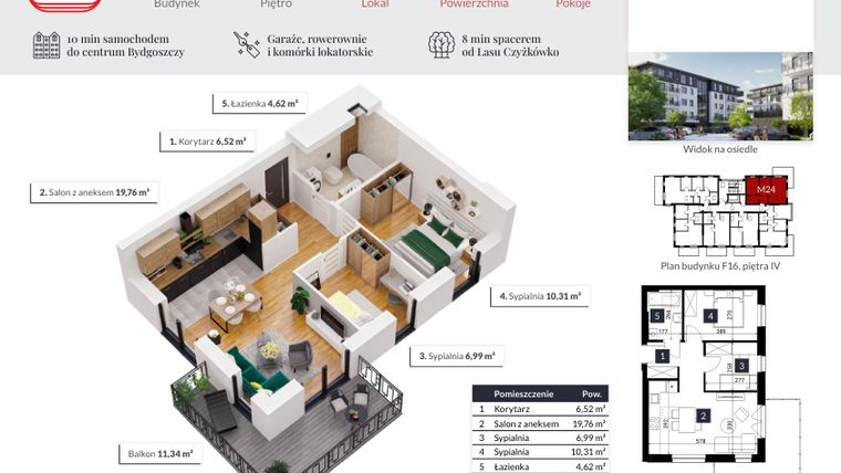 Rzut - Mieszkanie na sprzedaż 3 pokoje o powierzchni 48,2 m² - numer M24 w Tęczowy Zakątek F-16
