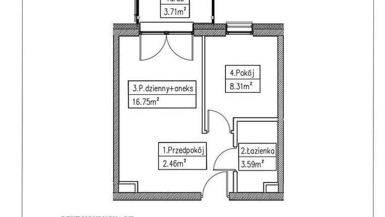 Rzut - Mieszkanie na sprzedaż 2 pokoje o powierzchni 31,11 m² - numer 12 w Działkowa 68