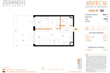 Rzut - Mieszkanie na sprzedaż 2 pokoje o powierzchni 43,02 m² - numer B02 w Werandowa