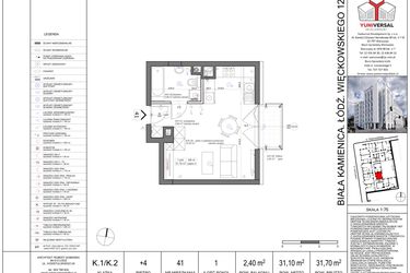 Rzut - Mieszkanie na sprzedaż 1 pokój o powierzchni 31,84 m² - numer 41 w Biała Kamienica