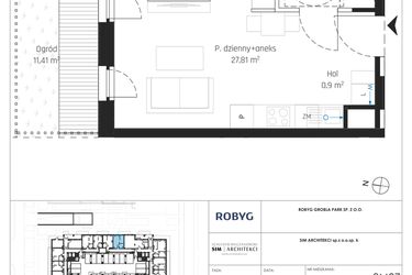 Rzut - Mieszkanie na sprzedaż 1 pokój o powierzchni 33,62 m² - numer J.0M07 w Nadmotławie Apartments etap J