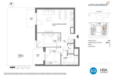 Rzut - Mieszkanie na sprzedaż 3 pokoje o powierzchni 69,52 m² - numer J.0.4 w Łopuszańska 47 - etap 3