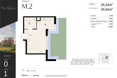 Rzut - Mieszkanie na sprzedaż 1 pokój o powierzchni 26,34 m² - numer D - M.2 w Dzielnica Trust - etap I