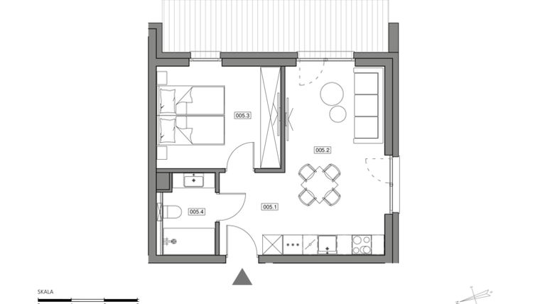 Rzut - Mieszkanie na sprzedaż 2 pokoje o powierzchni 38,21 m² - numer B5 w Orlik Residence&Spa