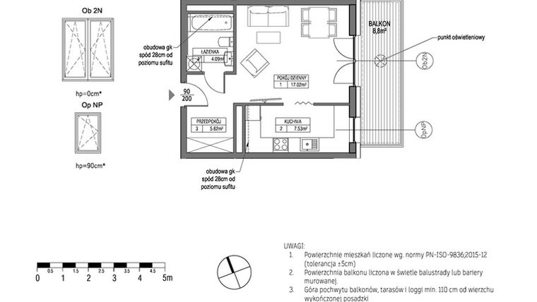 Rzut - Mieszkanie na sprzedaż 1 pokój o powierzchni 34,27 m² - numer G.1.5.4 w City Park bud. G i H