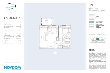 Rzut - Mieszkanie na sprzedaż 2 pokoje o powierzchni 45,82 m² - numer A.18 w Dwa Jeziora