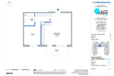 Rzut - Mieszkanie na sprzedaż 2 pokoje o powierzchni 48,67 m² - numer 46.4A w Osiedle Idea Aurora