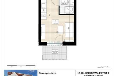 Rzut - Mieszkanie na sprzedaż 1 pokój o powierzchni 19,75 m² - numer B4/1/19 w MONTANO lokale inwestycyjne