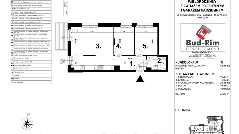 Rzut - Mieszkanie na sprzedaż 3 pokoje o powierzchni 58,25 m² - numer 32 w „Józefa” Poniatowskiego