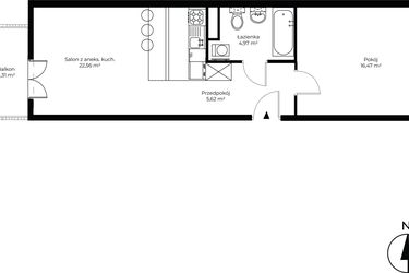 Rzut - Mieszkanie na sprzedaż 2 pokoje o powierzchni 49,62 m² - numer B4.3 w Enklawa Bukowa II