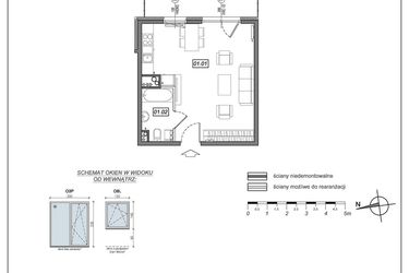 Rzut - Mieszkanie na sprzedaż 1 pokój o powierzchni 33,41 m² - numer 6.A.01 w Urzeka bud. 6 i 7