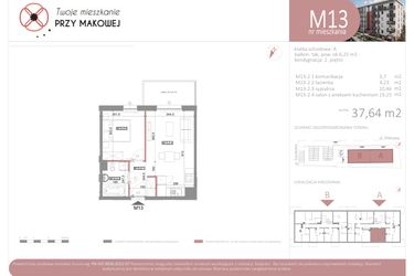 Rzut - Mieszkanie na sprzedaż 2 pokoje o powierzchni 37,64 m² - numer 13 w Przy Makowej