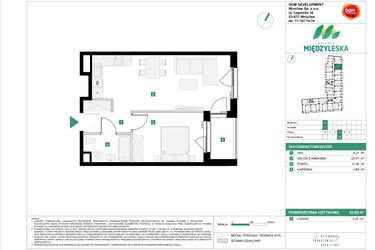 Rzut - Mieszkanie na sprzedaż 2 pokoje o powierzchni 42,6 m² - numer 34 w Osiedle Międzyleska - etap III