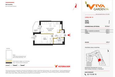 Rzut - Mieszkanie na sprzedaż 2 pokoje o powierzchni 37,1 m² - numer 51 w Viva Garden 14