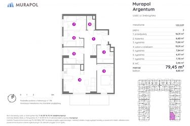 Rzut - Mieszkanie na sprzedaż 5 pokoi o powierzchni 79,45 m² - numer 1.D.2.07 w Murapol Argentum