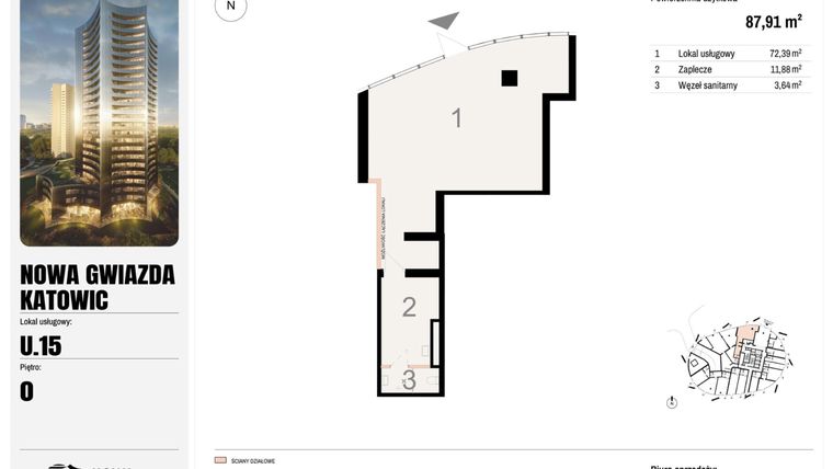 Rzut - Lokal użytkowy na sprzedaż 1 pokój o powierzchni 87,91 m² - numer U.15 w Nowa Gwiazda