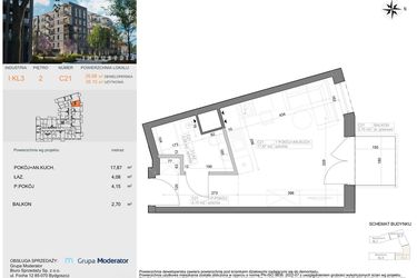 Rzut - Mieszkanie na sprzedaż 1 pokój o powierzchni 26,1 m² - numer I-C21 w Industria etap I-D