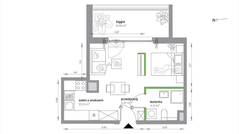 Rzut - Mieszkanie na sprzedaż 1 pokój o powierzchni 29,89 m² - numer 1/A/4/3 w Sochaczewska Vita