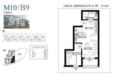 Rzut - Mieszkanie na sprzedaż 2 pokoje o powierzchni 37,3 m² - numer B9M10 w Przystań Rumia