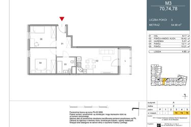 Rzut - Mieszkanie na sprzedaż 2 pokoje o powierzchni 54,98 m² - numer 70 w Morwowa 5