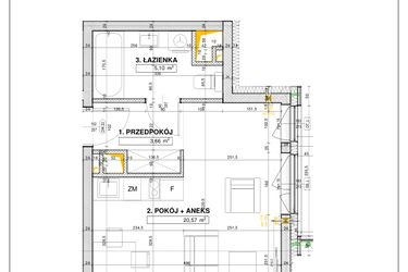 Rzut - Mieszkanie na sprzedaż 1 pokój o powierzchni 29,33 m² - numer B52 w Nowe Centrum Południowe etap IV