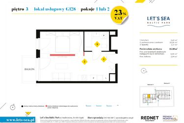 Rzut - Mieszkanie na sprzedaż 1 pokój o powierzchni 33,3 m² - numer G128 w Let's Sea Baltic Park II
